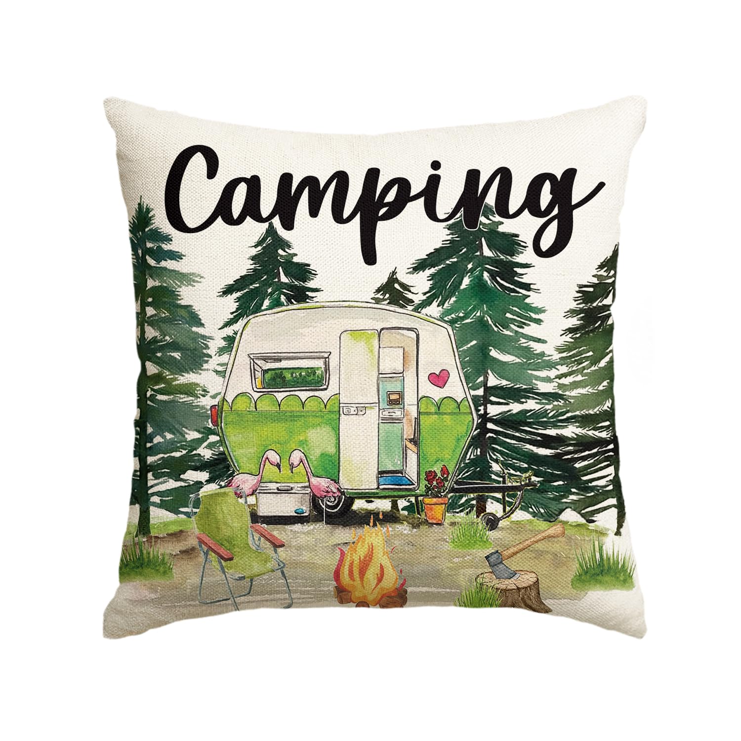 Camping Throw Pillow Cover 12x20 Inch – RV Campsite Outdoor Decor, 100% Polyester Cushion Case